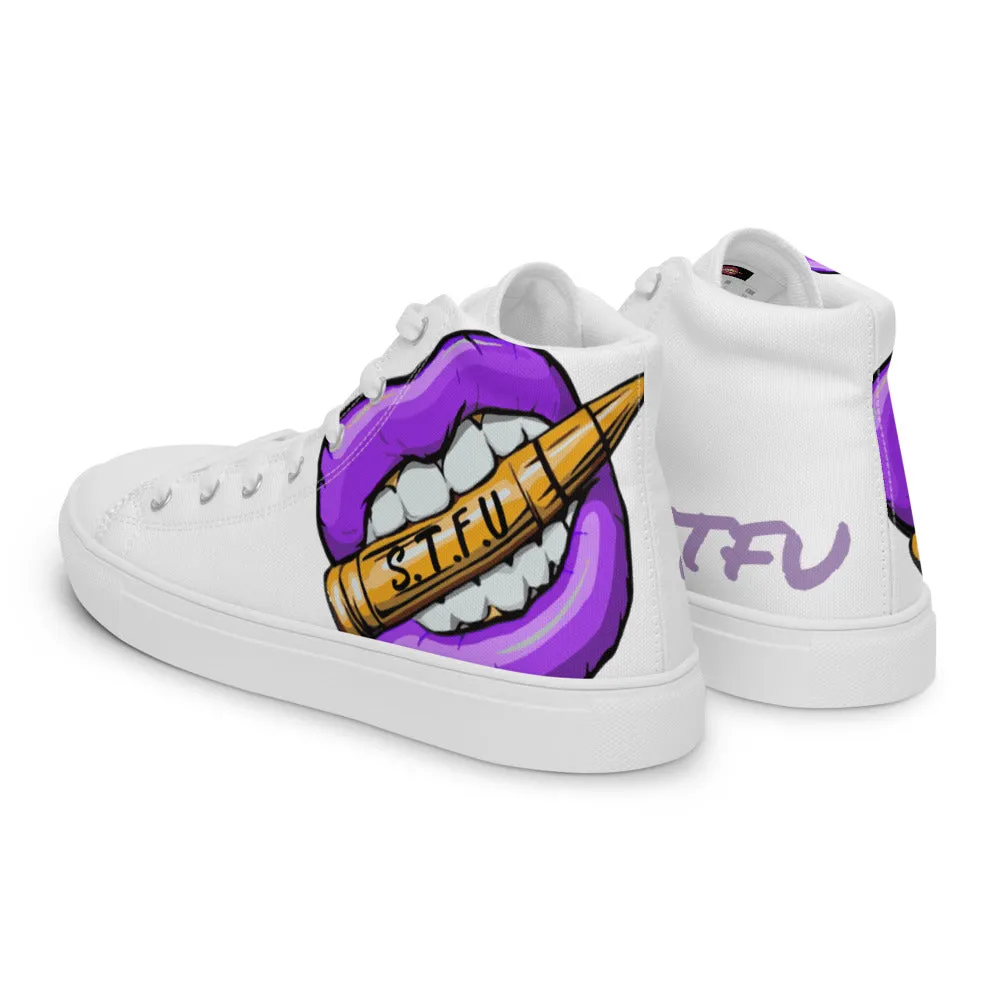 STFU Electric Purple Logo Women’s High Top Canvas Shoes - White