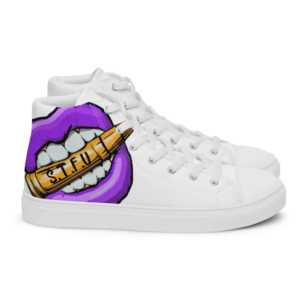 STFU Electric Purple Logo Women’s High Top Canvas Shoes - White