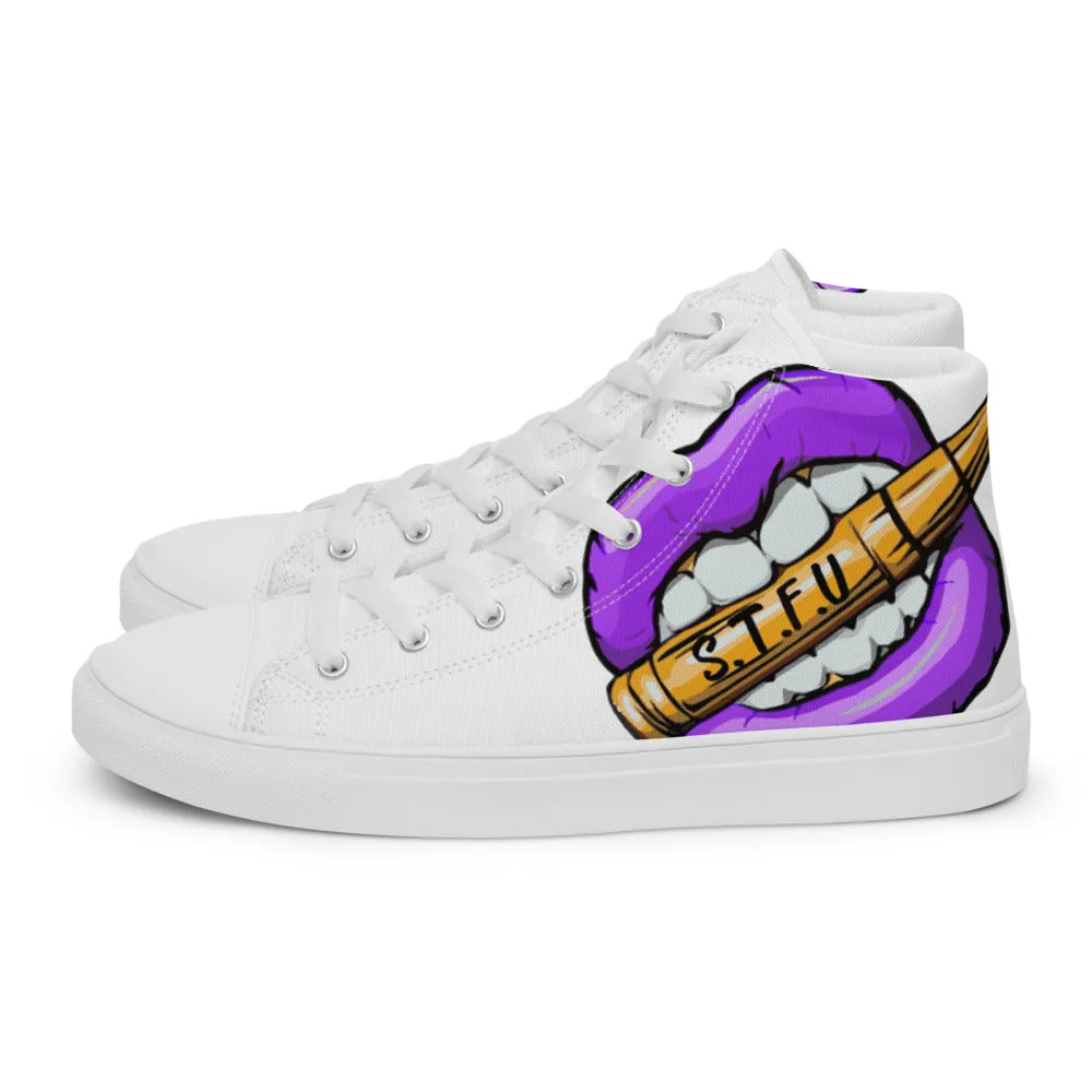 STFU Electric Purple Logo Women’s High Top Canvas Shoes - White