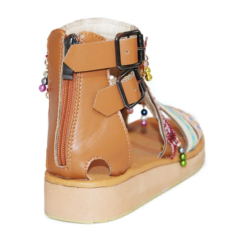 Summer Bohemian National Style Beaded Sandals Sweet Casual Large Size Women's Shoes