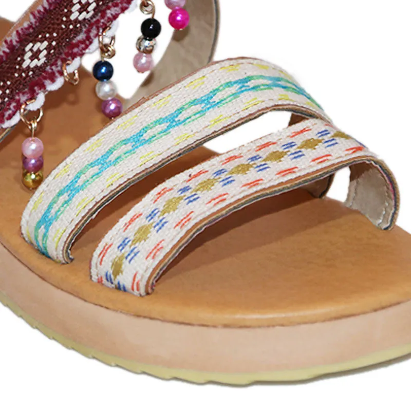 Summer Bohemian National Style Beaded Sandals Sweet Casual Large Size Women's Shoes