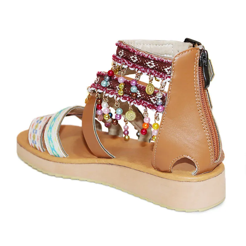 Summer Bohemian National Style Beaded Sandals Sweet Casual Large Size Women's Shoes