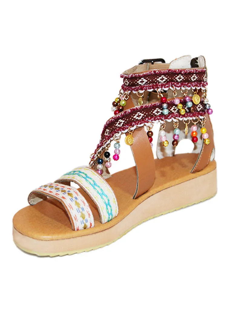 Summer Bohemian National Style Beaded Sandals Sweet Casual Large Size Women's Shoes