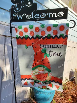 Summertime Watermelon Gnome 12 x18 Double Sided Garden Flag