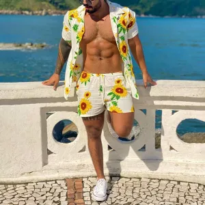 Sunflower Print Comfortable Short-Sleeved Shirt Set