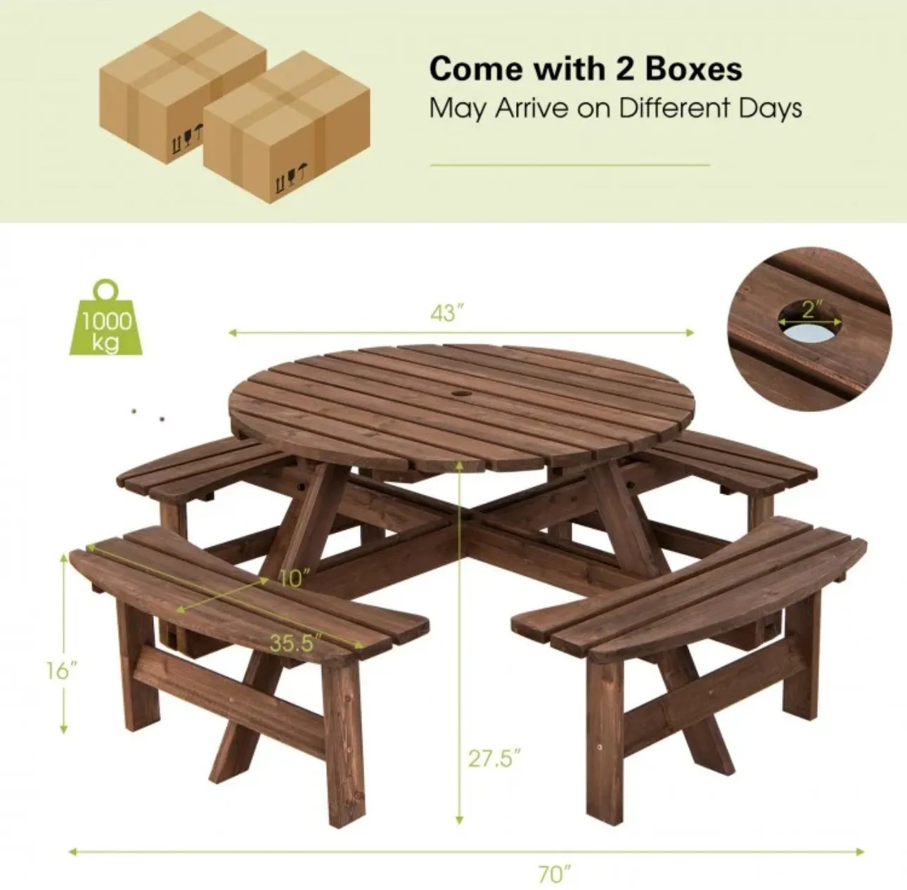 Super Cool Big 8 Seater Rustic Wood Design Patio Picnic Table Dining Seat Bench | Large Benches | Heavy Duty