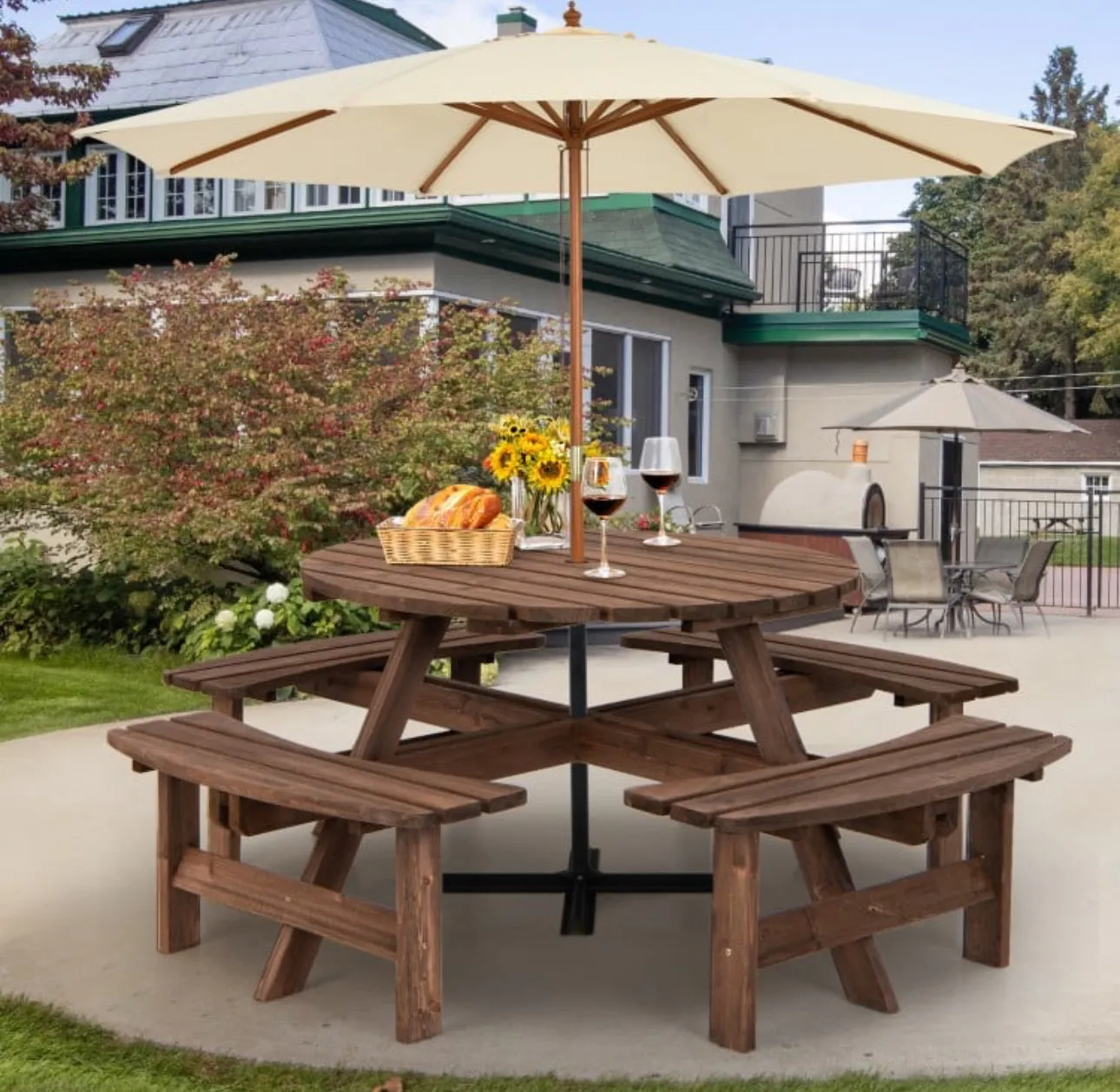 Super Cool Big 8 Seater Rustic Wood Design Patio Picnic Table Dining Seat Bench | Large Benches | Heavy Duty