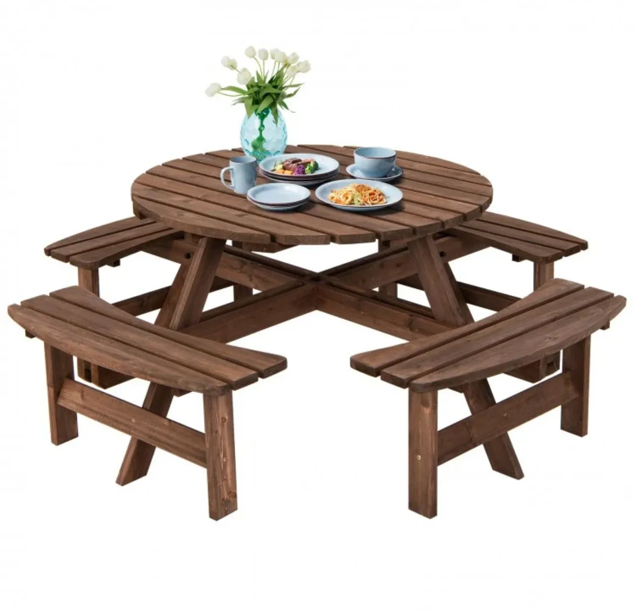 Super Cool Big 8 Seater Rustic Wood Design Patio Picnic Table Dining Seat Bench | Large Benches | Heavy Duty