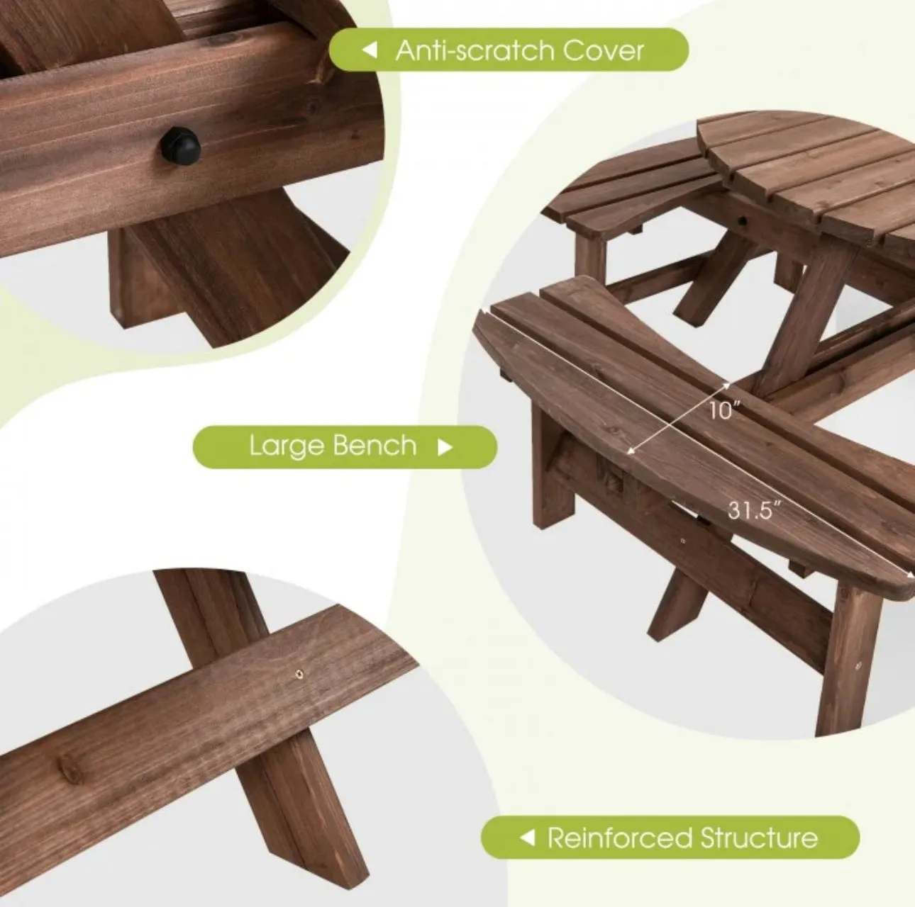 Super Cool Big 8 Seater Rustic Wood Design Patio Picnic Table Dining Seat Bench | Large Benches | Heavy Duty
