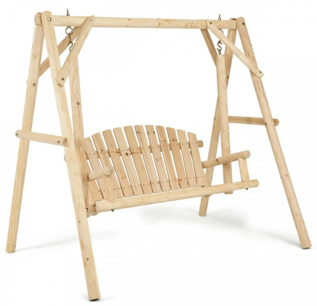 Super Duty Very Comfortable Outdoor Wooden Porch Patio Swing Bench Chair With Rustic Curved Back