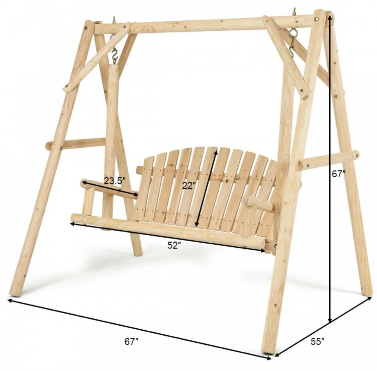 Super Duty Very Comfortable Outdoor Wooden Porch Patio Swing Bench Chair With Rustic Curved Back