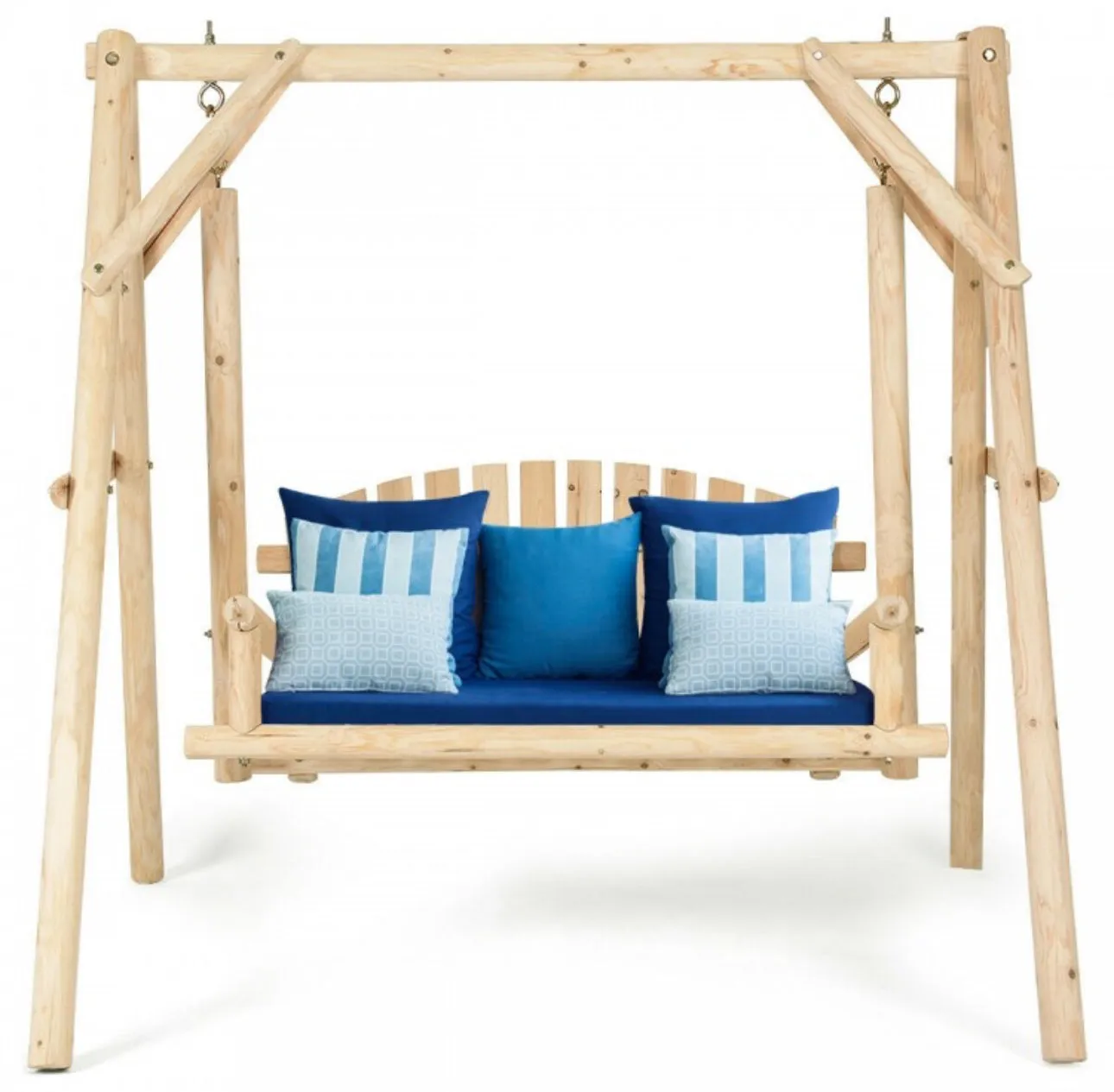 Super Duty Very Comfortable Outdoor Wooden Porch Patio Swing Bench Chair With Rustic Curved Back