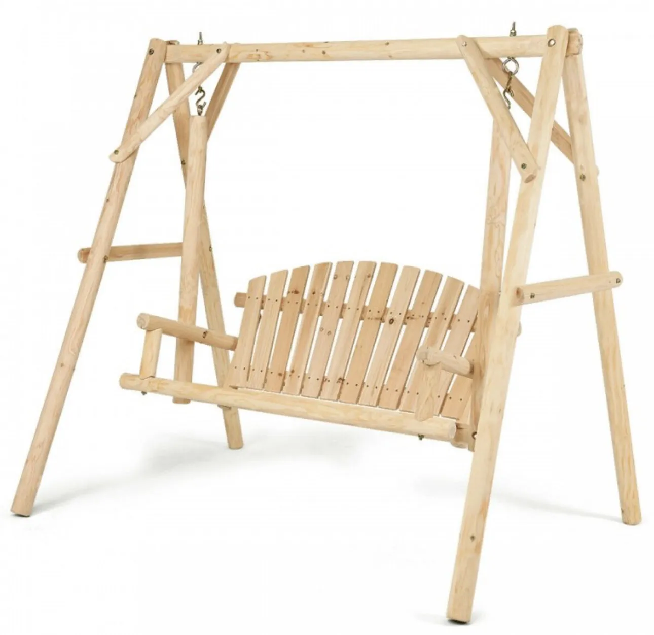 Super Duty Very Comfortable Outdoor Wooden Porch Patio Swing Bench Chair With Rustic Curved Back