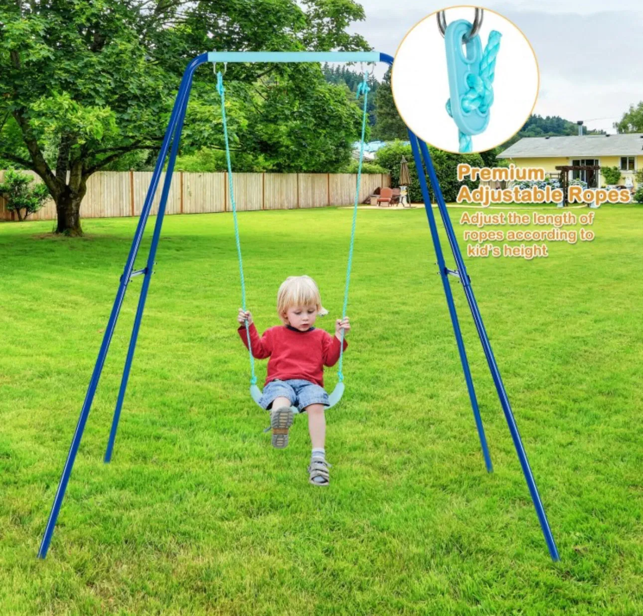 Super Fun Heavy Duty Outdoor Kids Swing Set | Strong Frame | Ground Stakes | Easy Assembly | Holds 110lbs | Great For Any Playground