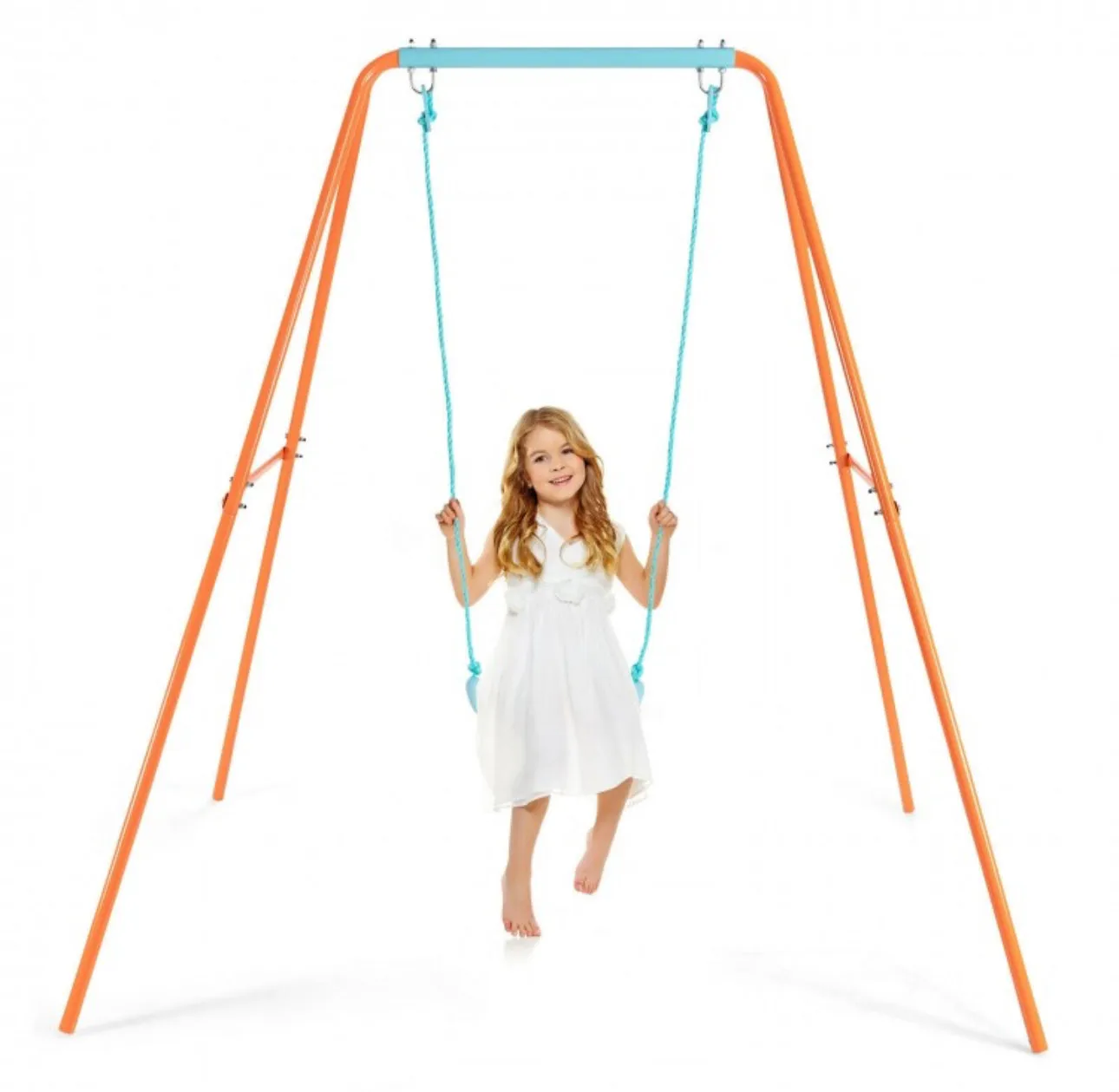 Super Fun Heavy Duty Outdoor Kids Swing Set | Strong Frame | Ground Stakes | Easy Assembly | Holds 110lbs | Great For Any Playground
