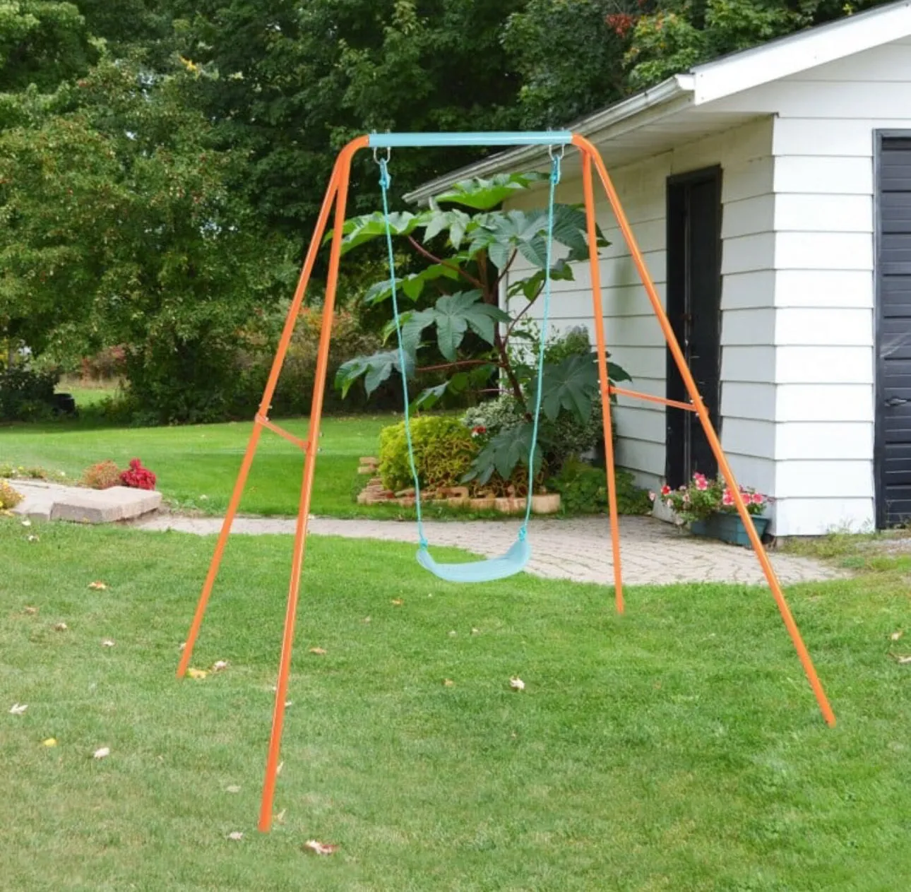 Super Fun Heavy Duty Outdoor Kids Swing Set | Strong Frame | Ground Stakes | Easy Assembly | Holds 110lbs | Great For Any Playground