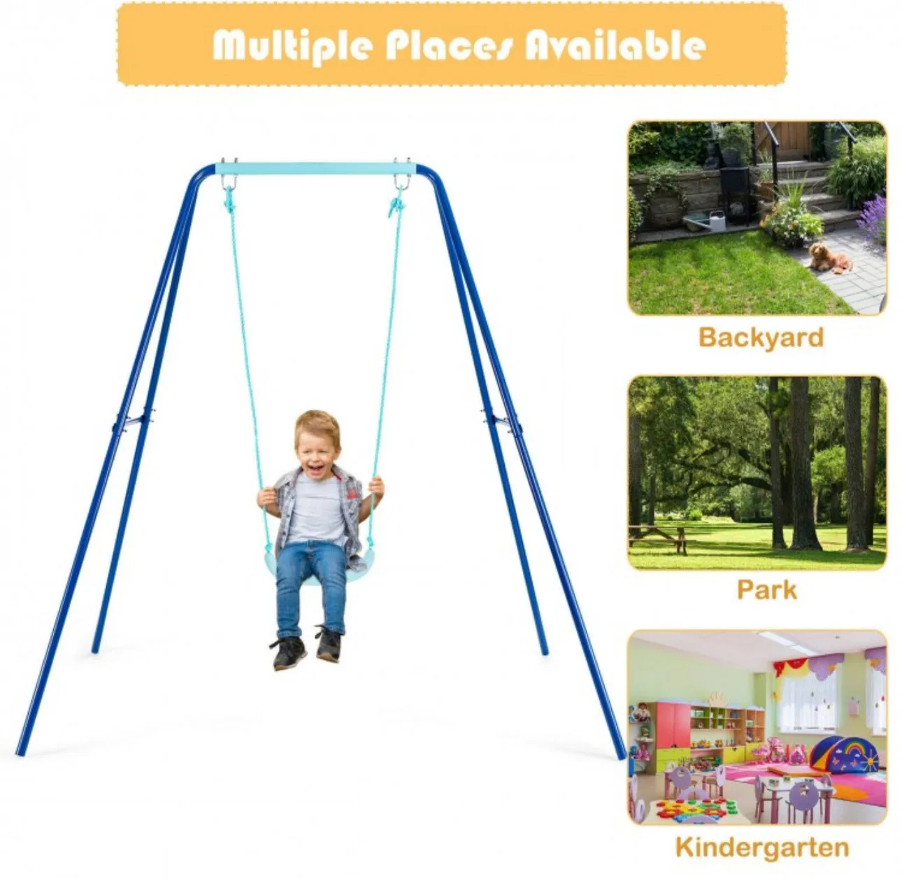 Super Fun Heavy Duty Outdoor Kids Swing Set | Strong Frame | Ground Stakes | Easy Assembly | Holds 110lbs | Great For Any Playground