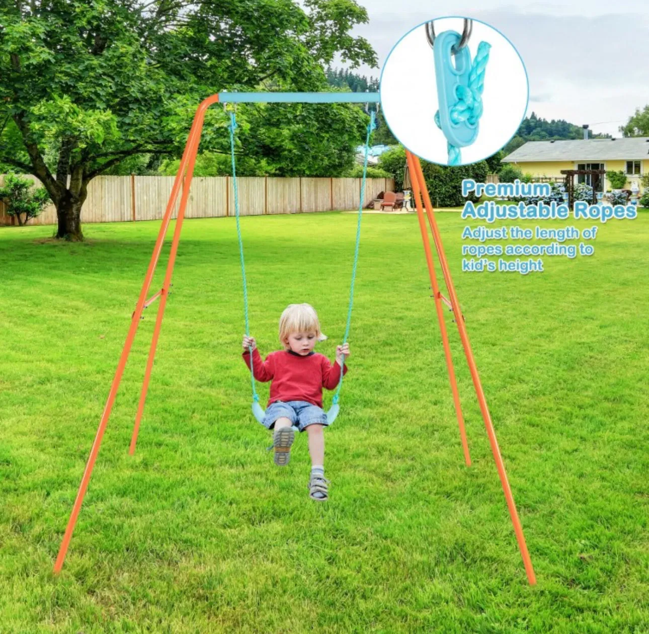 Super Fun Heavy Duty Outdoor Kids Swing Set | Strong Frame | Ground Stakes | Easy Assembly | Holds 110lbs | Great For Any Playground
