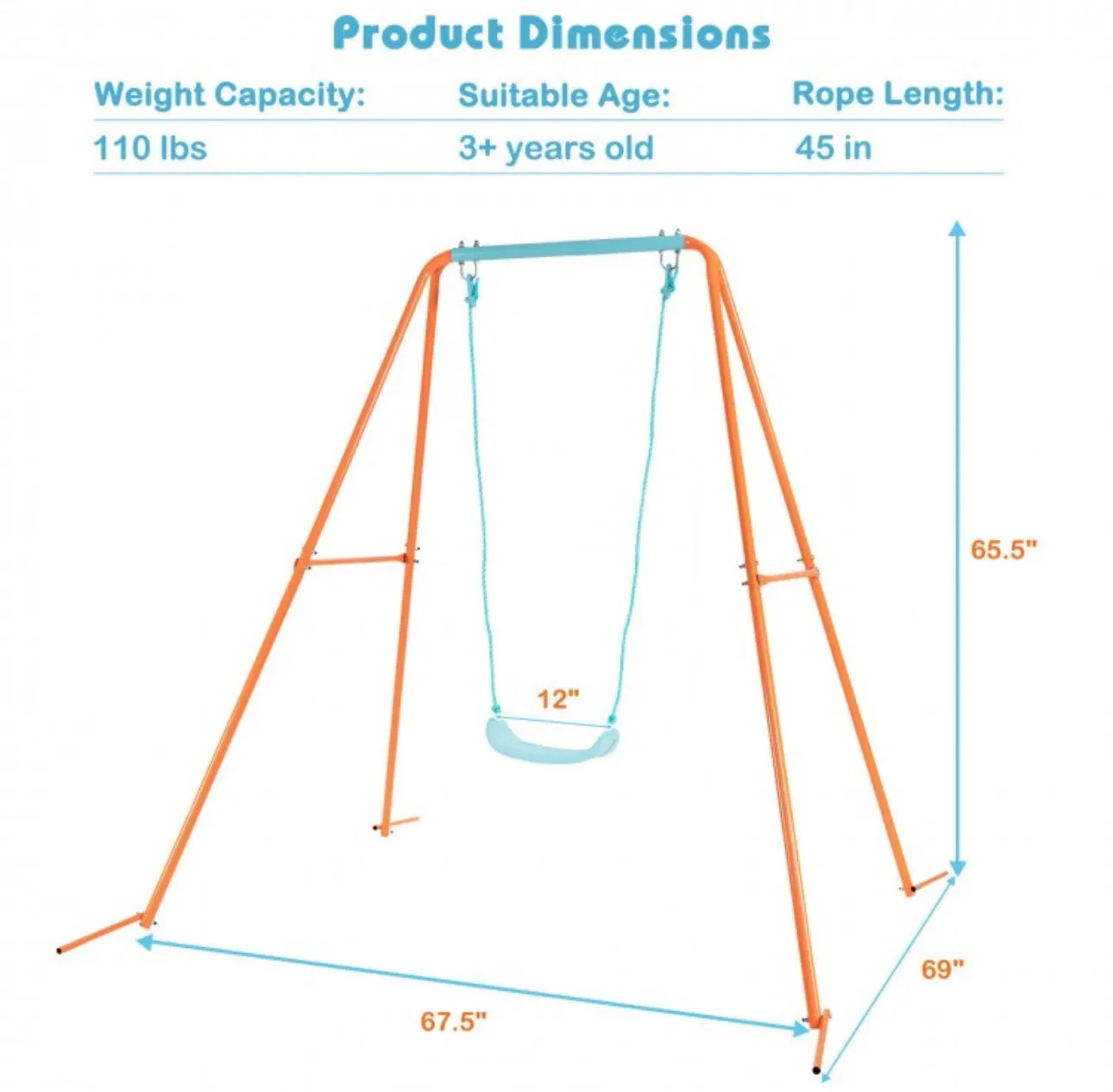 Super Fun Heavy Duty Outdoor Kids Swing Set | Strong Frame | Ground Stakes | Easy Assembly | Holds 110lbs | Great For Any Playground