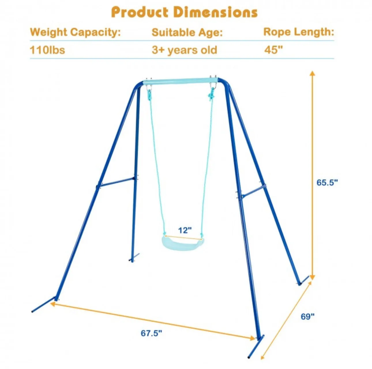 Super Fun Heavy Duty Outdoor Kids Swing Set | Strong Frame | Ground Stakes | Easy Assembly | Holds 110lbs | Great For Any Playground