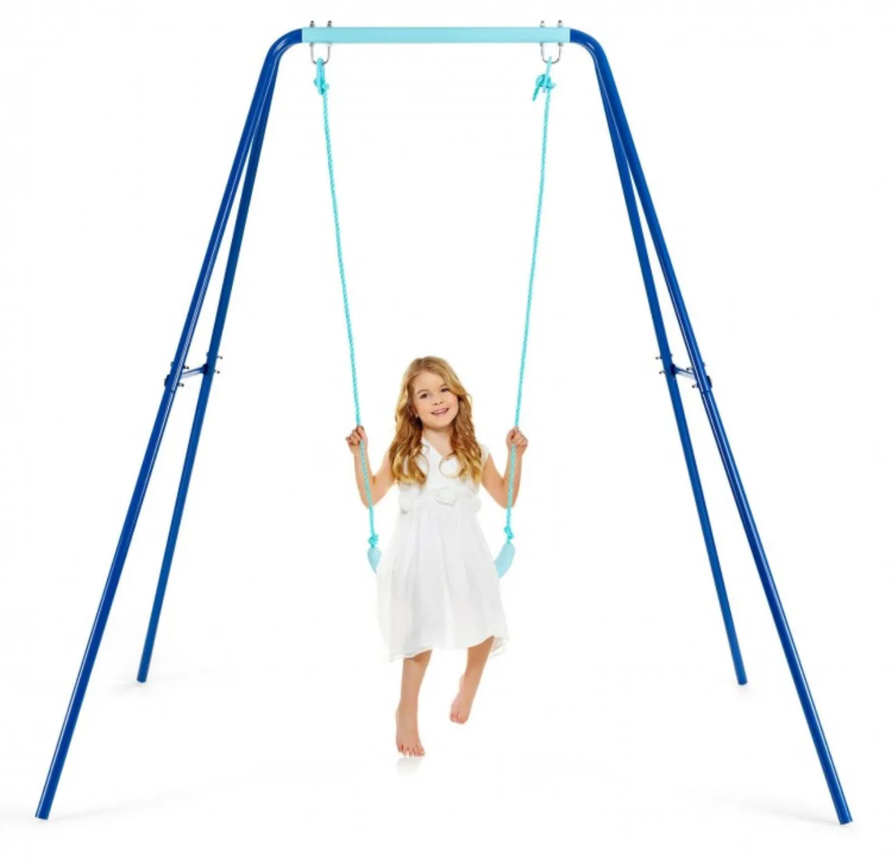 Super Fun Heavy Duty Outdoor Kids Swing Set | Strong Frame | Ground Stakes | Easy Assembly | Holds 110lbs | Great For Any Playground