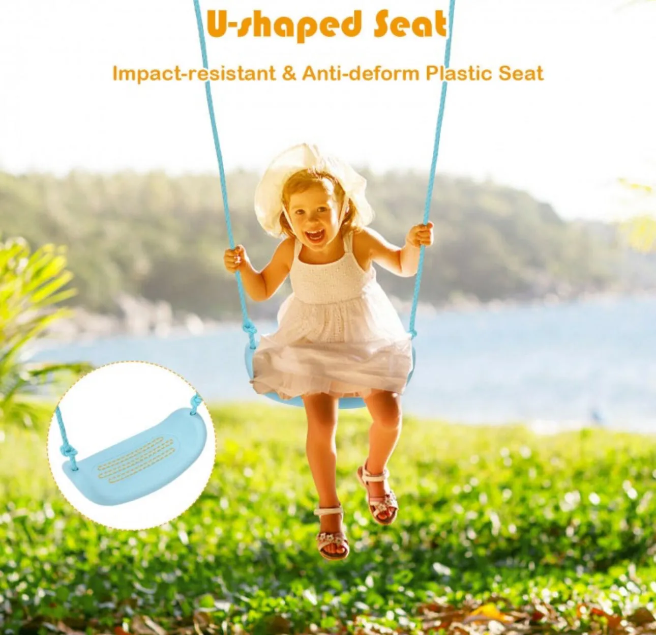 Super Fun Heavy Duty Outdoor Kids Swing Set | Strong Frame | Ground Stakes | Easy Assembly | Holds 110lbs | Great For Any Playground