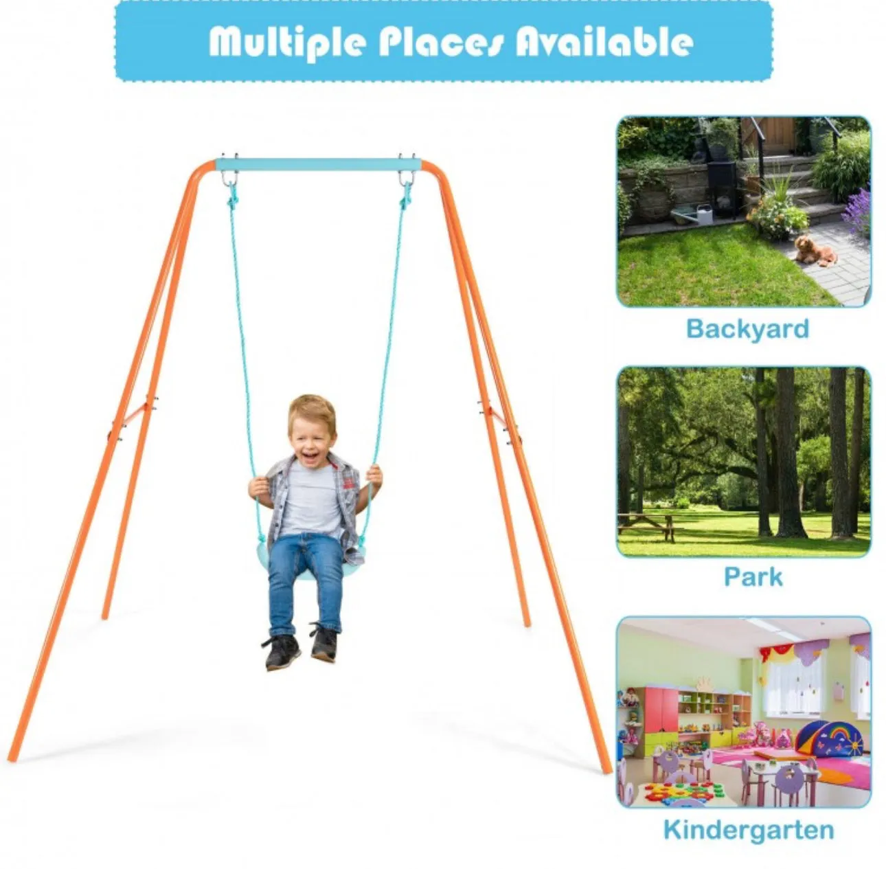 Super Fun Heavy Duty Outdoor Kids Swing Set | Strong Frame | Ground Stakes | Easy Assembly | Holds 110lbs | Great For Any Playground