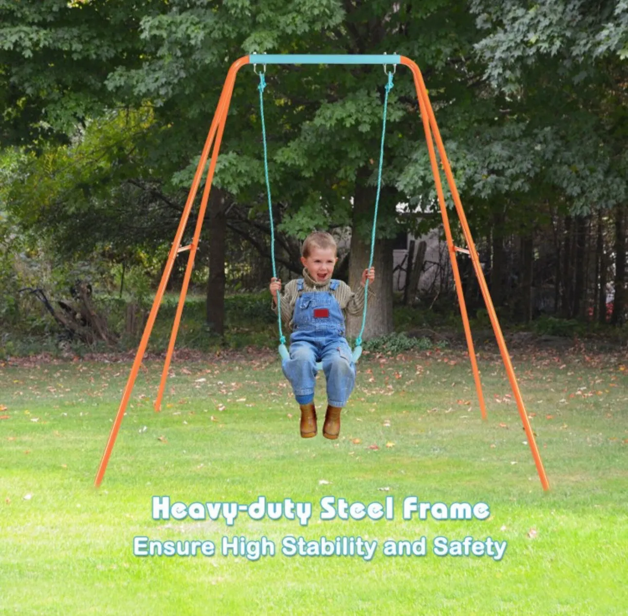 Super Fun Heavy Duty Outdoor Kids Swing Set | Strong Frame | Ground Stakes | Easy Assembly | Holds 110lbs | Great For Any Playground