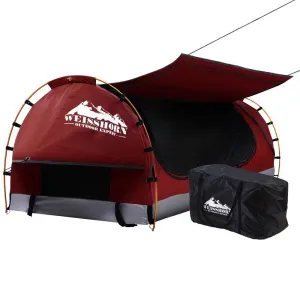 Swag King Single Camping Swags Canvas Free Standing Dome Tent Red with 7CM Mattress