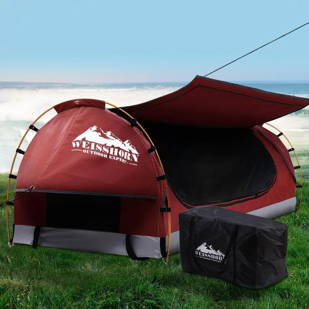 Swag King Single Camping Swags Canvas Free Standing Dome Tent Red with 7CM Mattress