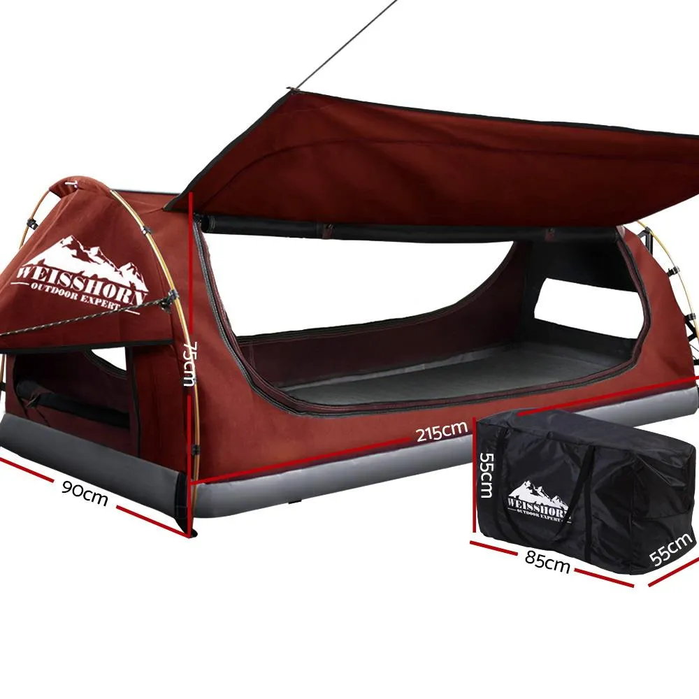 Swag King Single Camping Swags Canvas Free Standing Dome Tent Red with 7CM Mattress