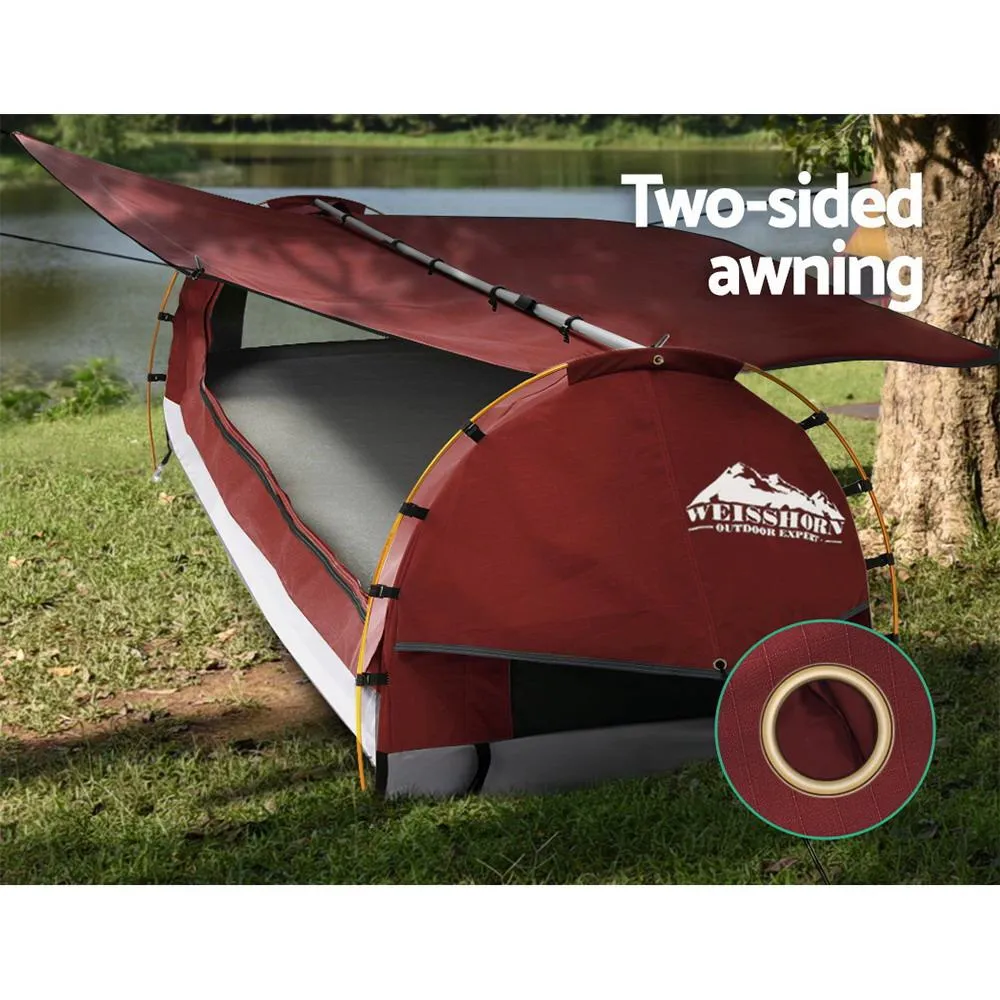 Swag King Single Camping Swags Canvas Free Standing Dome Tent Red with 7CM Mattress