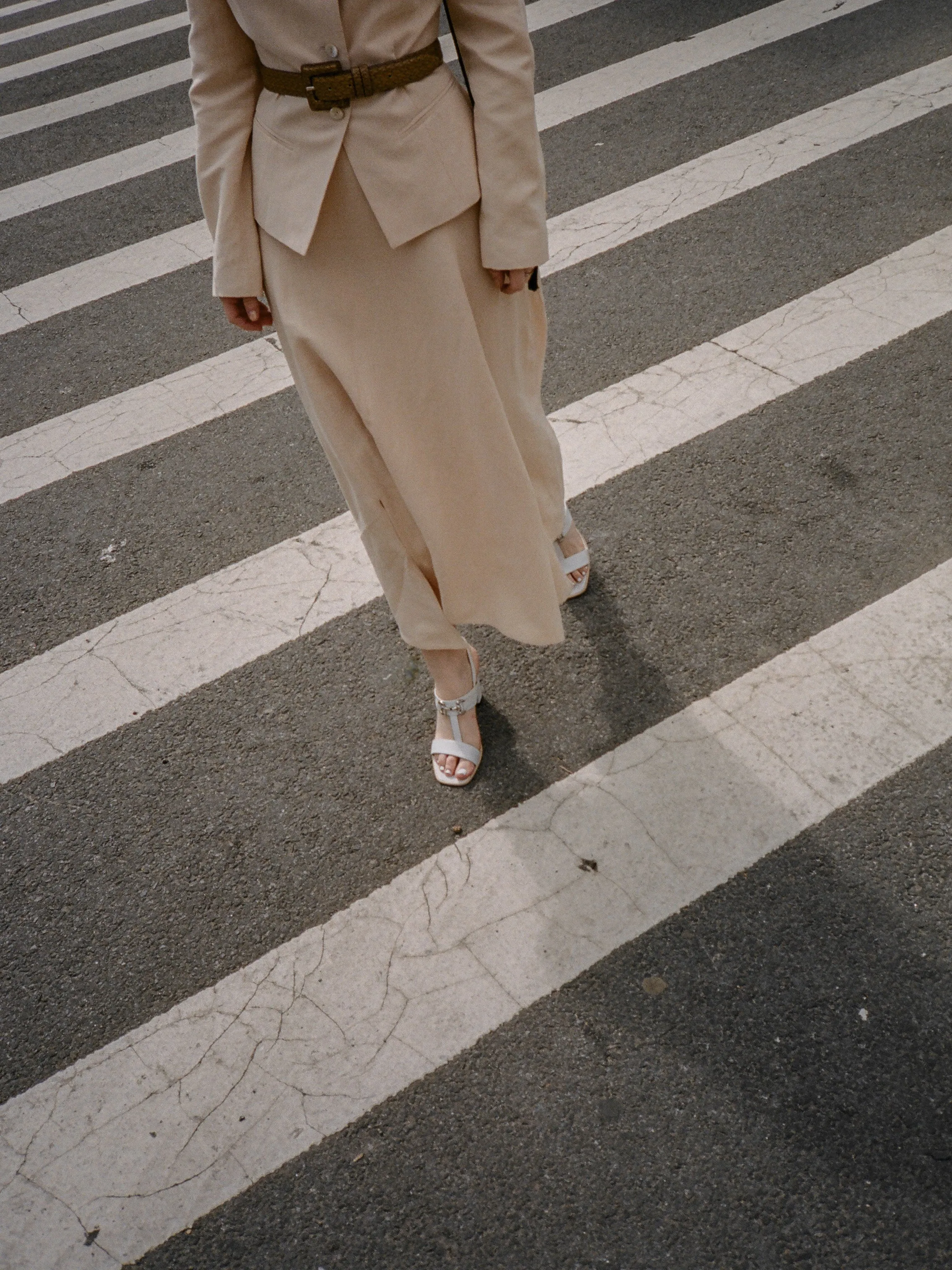 T-Strap White Leather Sandals (7.5)