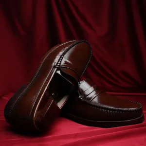 Tan Brushed Glossy Classic Moccasins With Plain Leather Sole