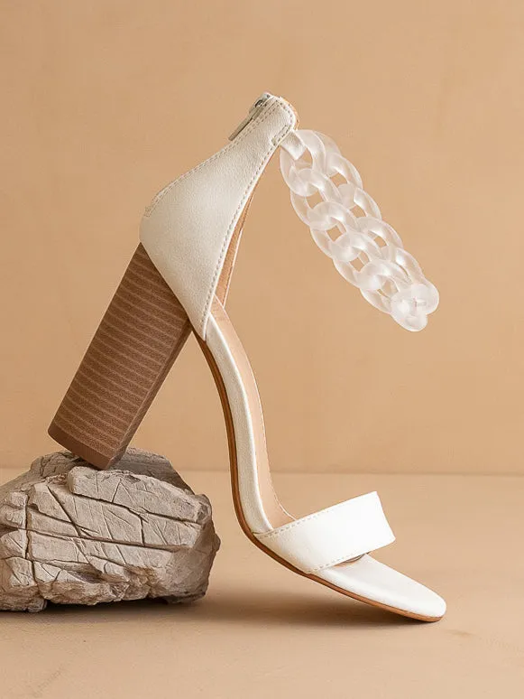 The Josie | White Ankle Chain Heel