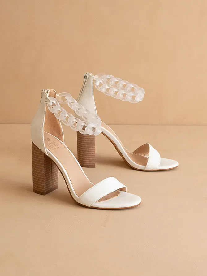 The Josie | White Ankle Chain Heel