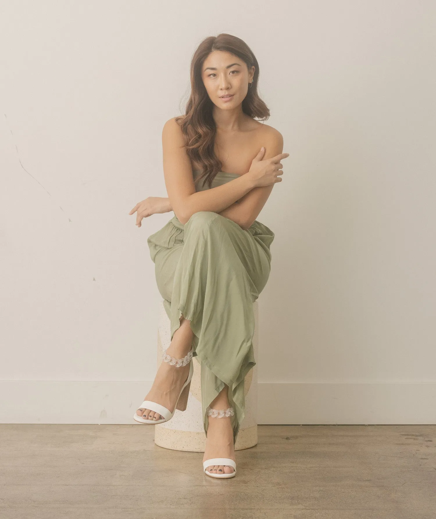 The Josie | White Ankle Chain Heel