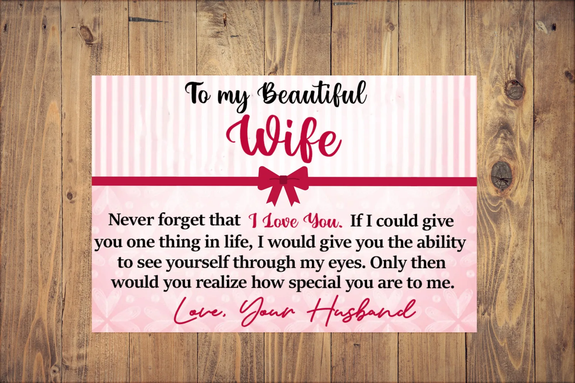 To My Beautiful Wife - Love Husband - Canvas Message Card With Sunflower Necklace - PRICE INCLUDES FREE SHIPPING