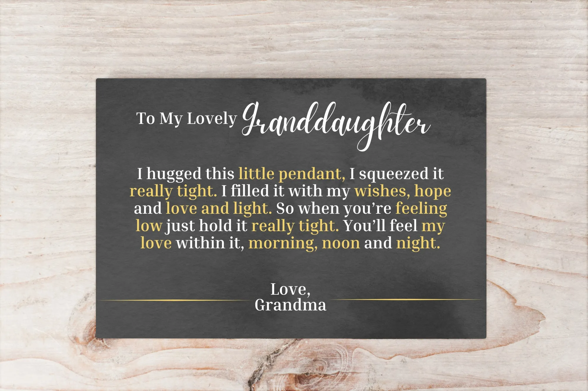 To My Lovely Granddaughter - Love Grandma - Canvas Message Card With Sunflower Necklace - PRICE INCLUDES FREE SHIPPING