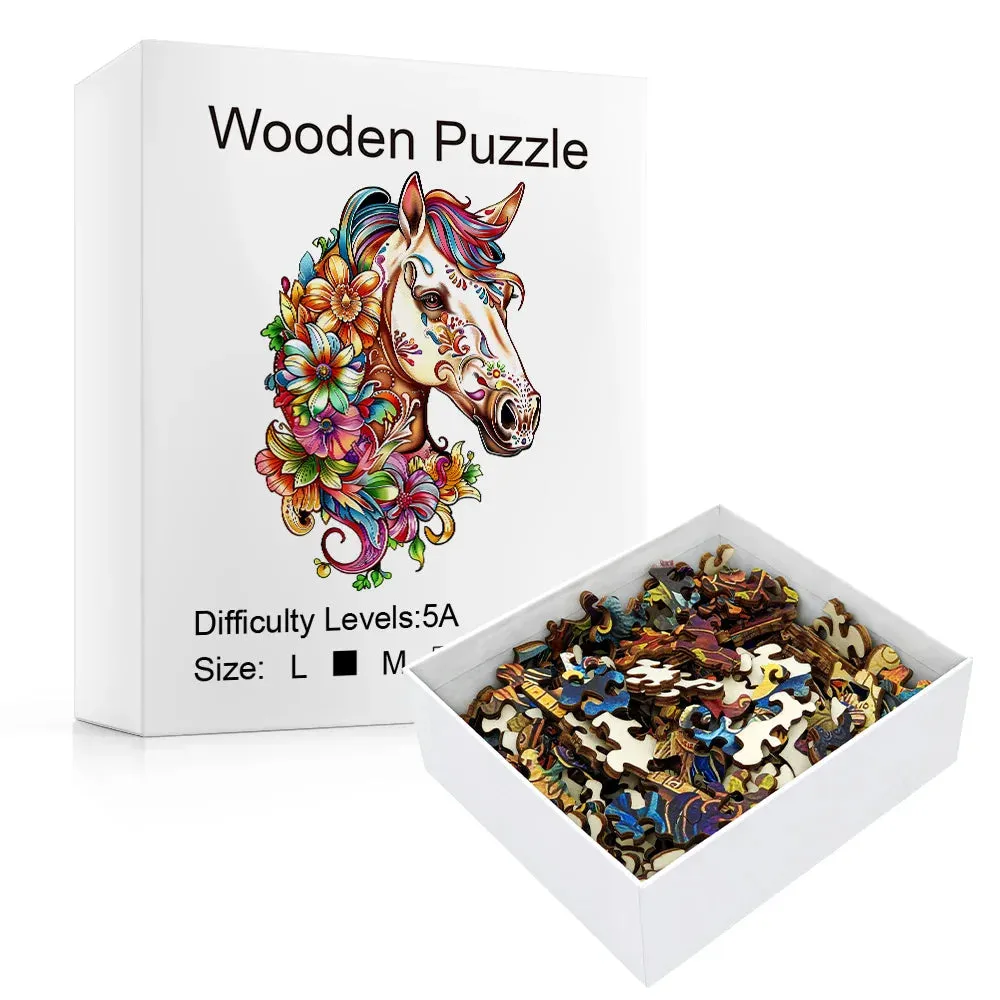 Unique Animal Wooden Jigsaw Puzzles, Horse Laser Cut puzzle, Unique Flower Horse Shape Challenge, DIY Crafts, Educational Toys for Adults and Kids, Perfect Gift Idea, Christmas gift Idea 188