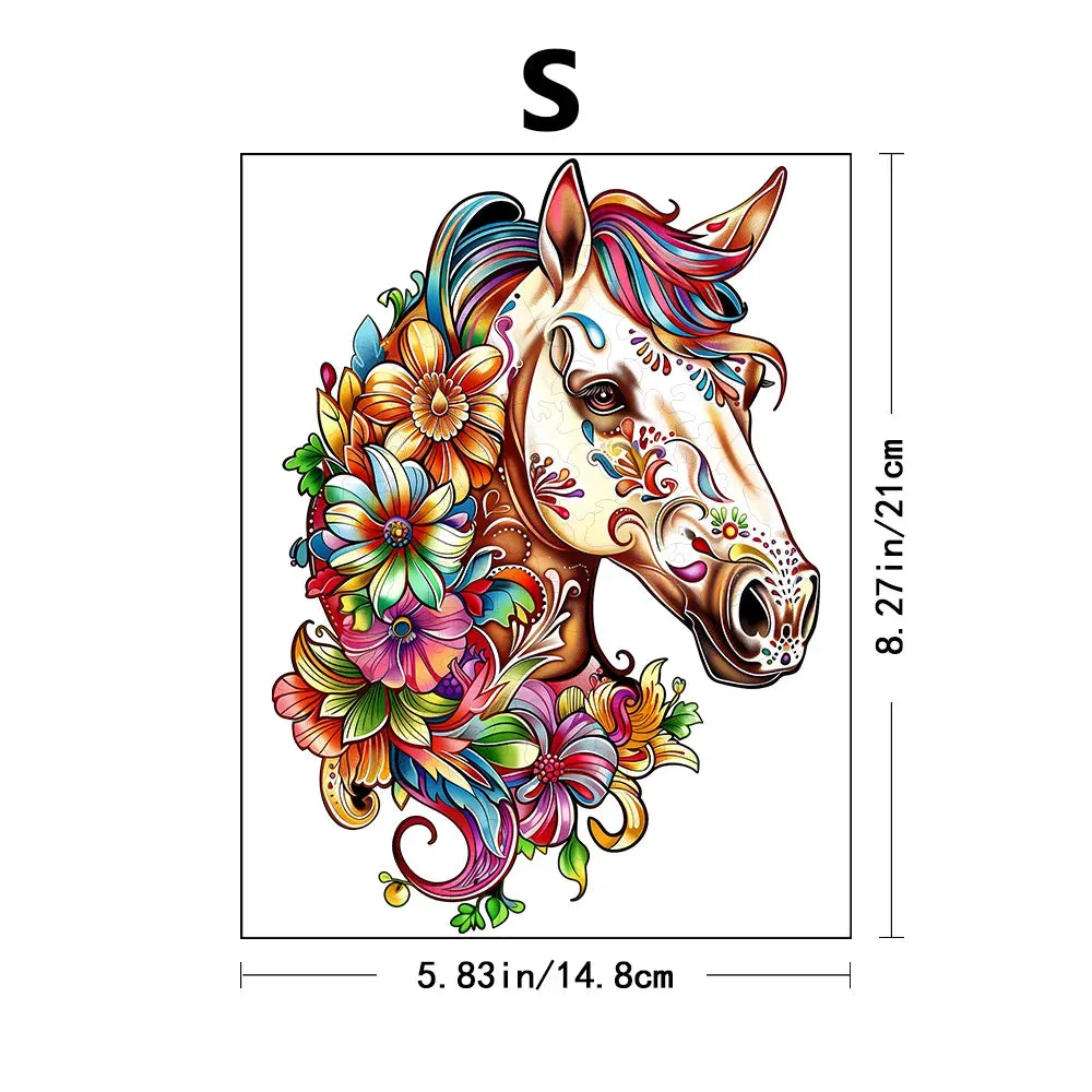 Unique Animal Wooden Jigsaw Puzzles, Horse Laser Cut puzzle, Unique Flower Horse Shape Challenge, DIY Crafts, Educational Toys for Adults and Kids, Perfect Gift Idea, Christmas gift Idea 188