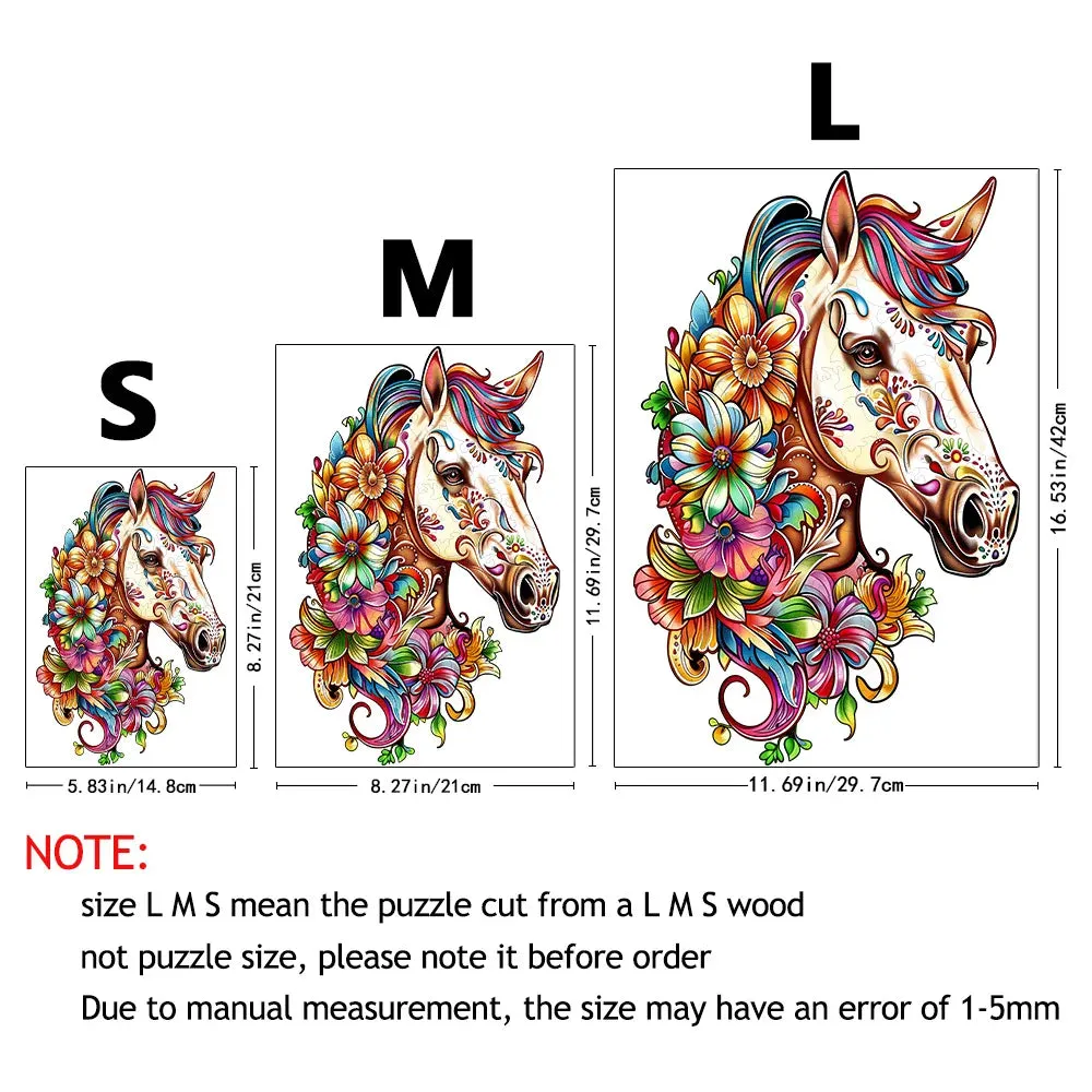 Unique Animal Wooden Jigsaw Puzzles, Horse Laser Cut puzzle, Unique Flower Horse Shape Challenge, DIY Crafts, Educational Toys for Adults and Kids, Perfect Gift Idea, Christmas gift Idea 188
