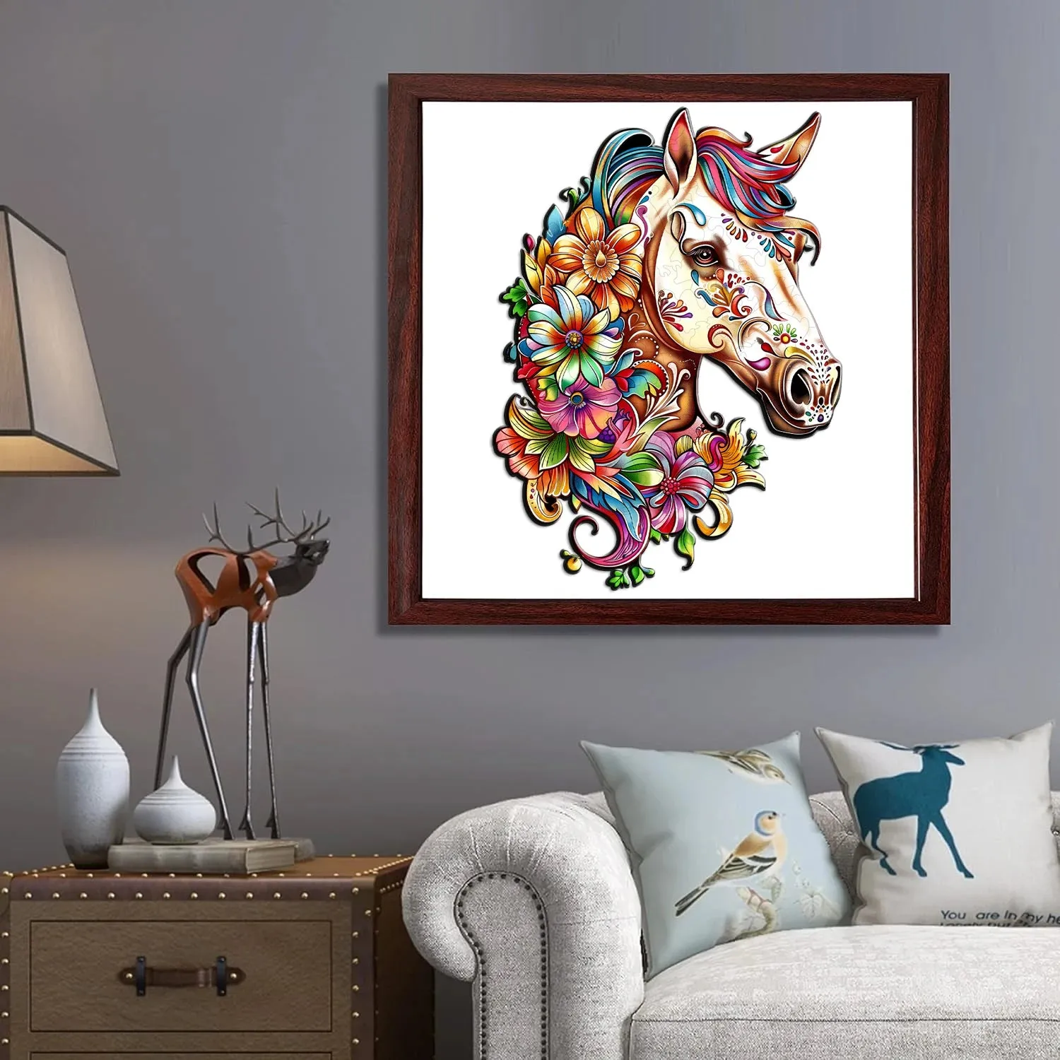 Unique Animal Wooden Jigsaw Puzzles, Horse Laser Cut puzzle, Unique Flower Horse Shape Challenge, DIY Crafts, Educational Toys for Adults and Kids, Perfect Gift Idea, Christmas gift Idea 188