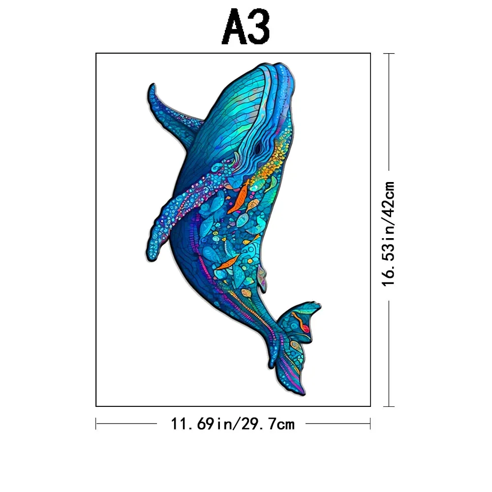 Unique Animal Wooden Jigsaw Puzzles, Whale Laser Cut puzzle, Unique Whale Shape Challenge, DIY Crafts, Educational Toys for Adults and Kids, Perfect Gift Idea, Christmas gift Idea 187