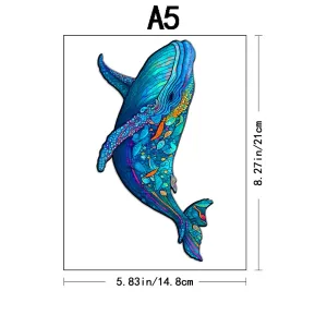Unique Animal Wooden Jigsaw Puzzles, Whale Laser Cut puzzle, Unique Whale Shape Challenge, DIY Crafts, Educational Toys for Adults and Kids, Perfect Gift Idea, Christmas gift Idea 187