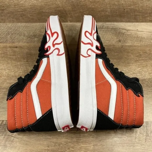 VANS Sk8-Hi Flame High Top Burnt Ochre Orange Suede Canvas Mens 8 Womens 9.5 NEW