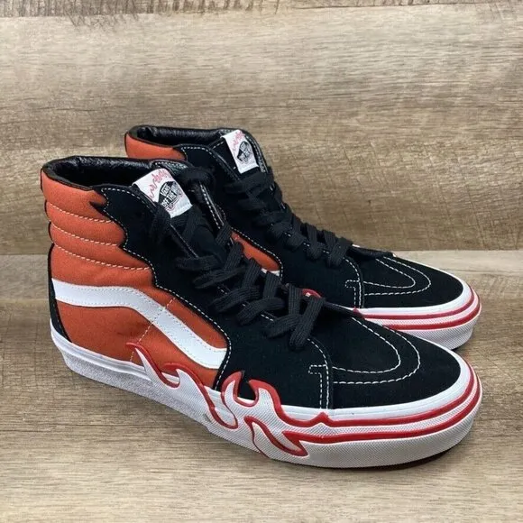 VANS Sk8-Hi Flame High Top Burnt Ochre Orange Suede Canvas Mens 8 Womens 9.5 NEW