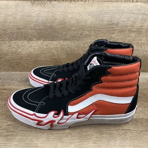 VANS Sk8-Hi Flame High Top Burnt Ochre Orange Suede Canvas Mens 8 Womens 9.5 NEW