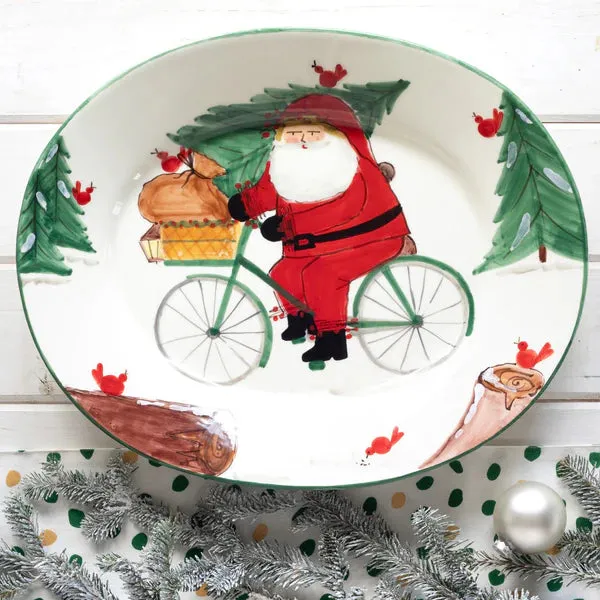 Vietri Old St. Nick Large Oval Platter with Bicycle