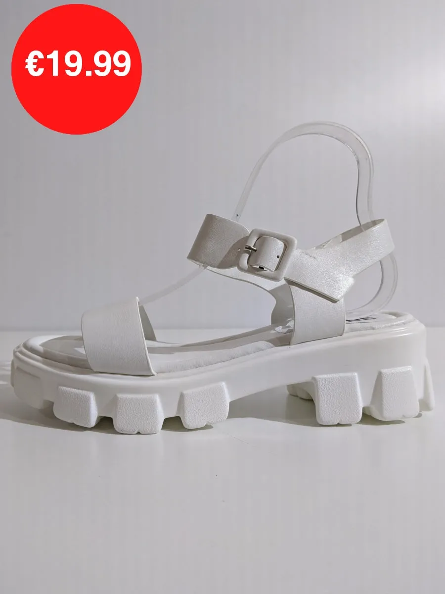 White Chunky Platform Track Sole Sandals
